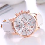 Fashionable Quartz Watch Geneva Scale Leather Belt Unisex Wristwatch Casual Style round Dial Stainless Steel Buckle Waterproof Not