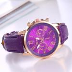 Fashionable Quartz Watch Geneva Scale Leather Belt Unisex Wristwatch Casual Style round Dial Stainless Steel Buckle Waterproof Not