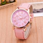 Fashionable Quartz Watch Geneva Scale Leather Belt Unisex Wristwatch Casual Style round Dial Stainless Steel Buckle Waterproof Not