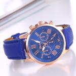 Fashionable Quartz Watch Geneva Scale Leather Belt Unisex Wristwatch Casual Style round Dial Stainless Steel Buckle Waterproof Not