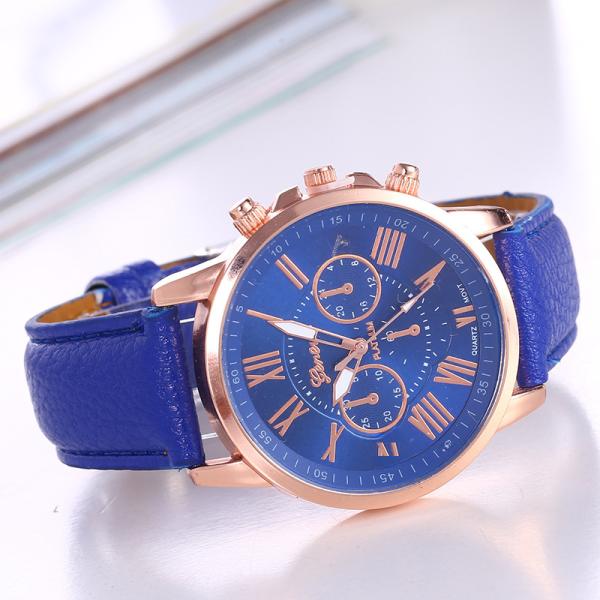 Fashionable Quartz Watch Geneva Scale Leather Belt Unisex Wristwatch Casual Style round Dial Stainless Steel Buckle Waterproof Not
