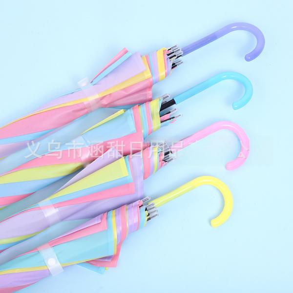 Creative Fresh Long Handle Transparent Umbrella Colorful Straight Rod Rain Umbrella Automatic Logo Advertising Gift